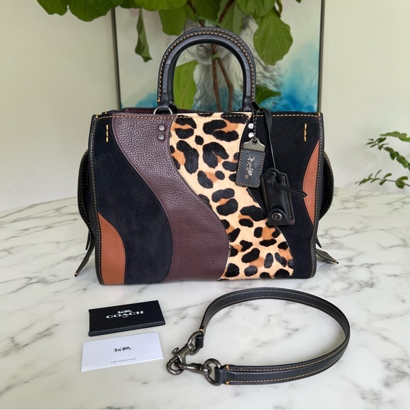 Coach 1941 Rogue Bag With Leopard Patchwork Suede Haircalf Leather Satchel 32879 - Picture 1 of 16